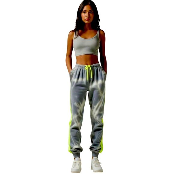Tie-Dye Jogger Sweatpants Neon Side Stripes Comfortable Stylish Lounge Wear - Picture 1 of 11